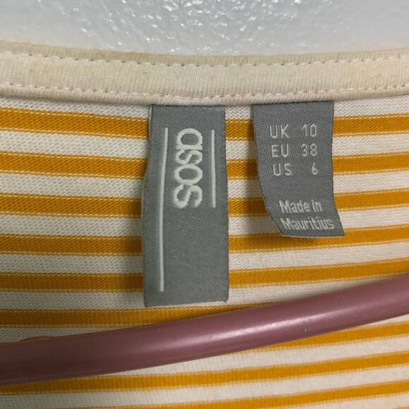 ASOS Yellow White Striped V-Neck Button Down Mini Dress Size 6 - Picture 2 of 5